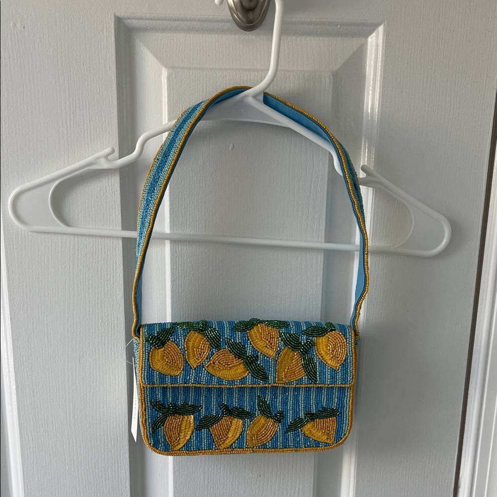 NWT Anthropologie Fiona Beaded Lemon, Blue, and Yellow Purse